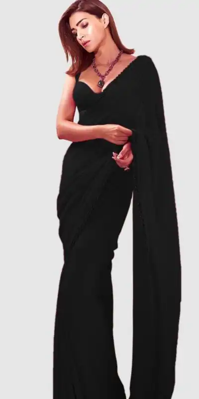 Black Georgette Embroidery Dual Sequence Saree