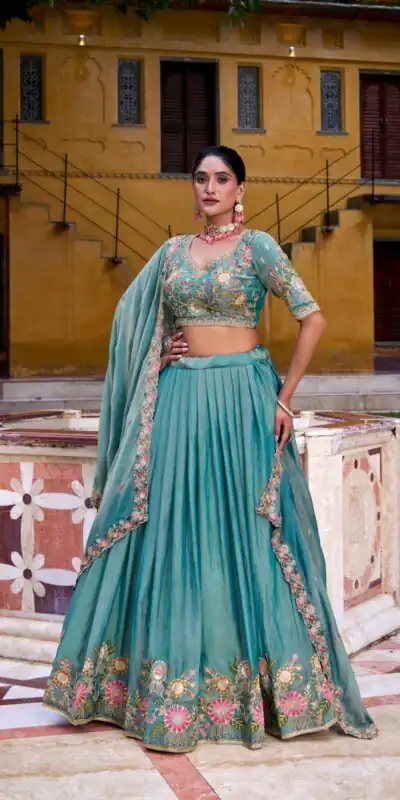 Sky Blue Shimmer Sequins Thread Work Lehenga Choli