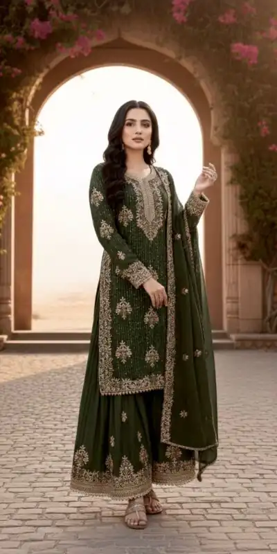 Alternative view of Mahendi Pure Organza Silk Embroidery Cut Work Salwar Suit
