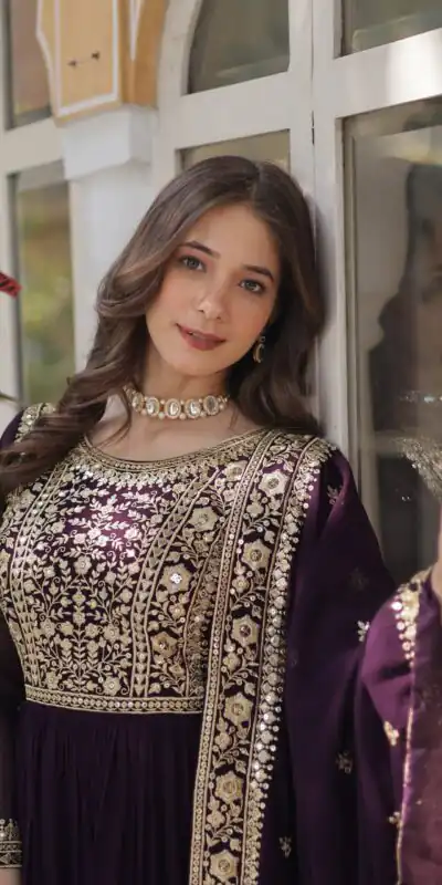 Alternative view of Wine Faux Blooming With Embroidery Zari Work Gown