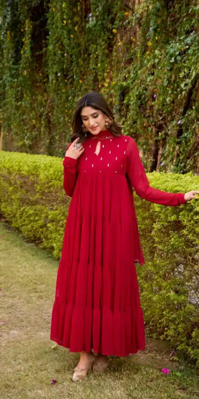 Alternative view of Red Marbel Foil Work Salwar Suit