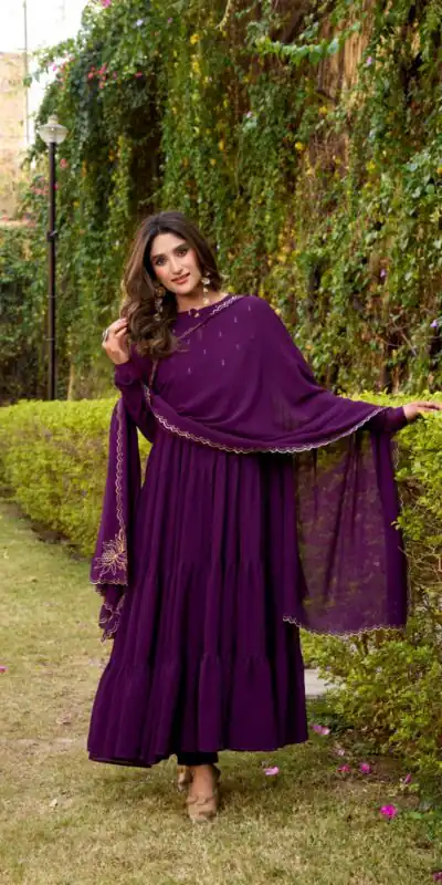 Alternative view of Purple Marbel Foil Work Salwar Suit