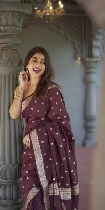 Alternative view of Wine Soft Lilan Slab Weaving Work Saree