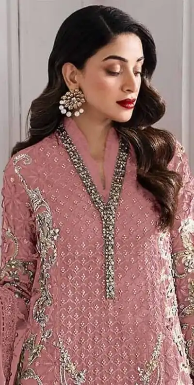 Alternative view of Peach Georgette Sequence Khatli Work Salwar Suit