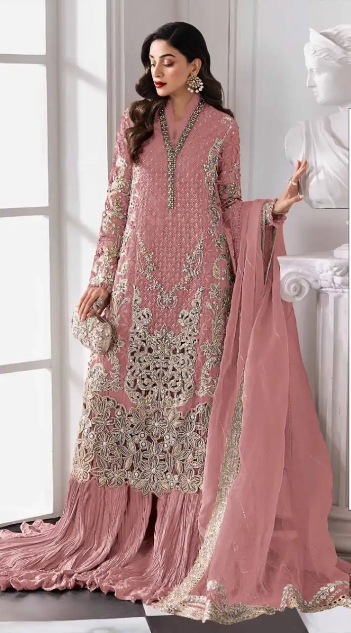 Peach Georgette Sequence Khatli Work Salwar Suit