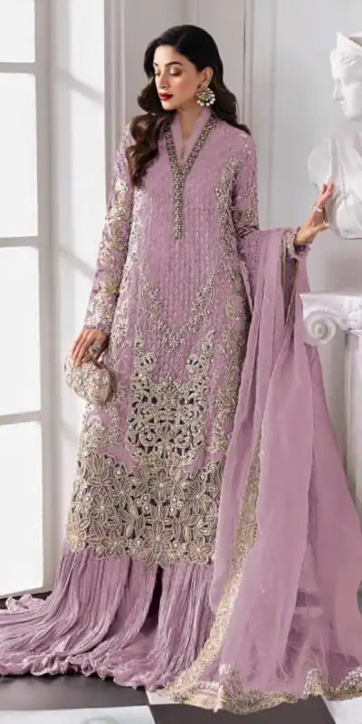 Lavender Georgette Sequence Khatli Work Salwar Suit
