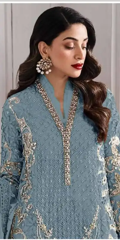 Alternative view of Blue Georgette Sequence Khatli Work Salwar Suit