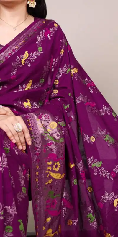 Alternative view of Purple Nylon Weaving Work Saree