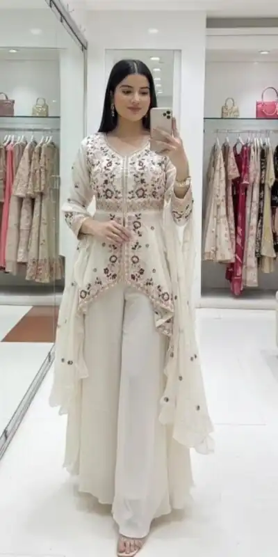 Alternative view of Off White Rangoli Silk Embroidery Work Salwar Suit