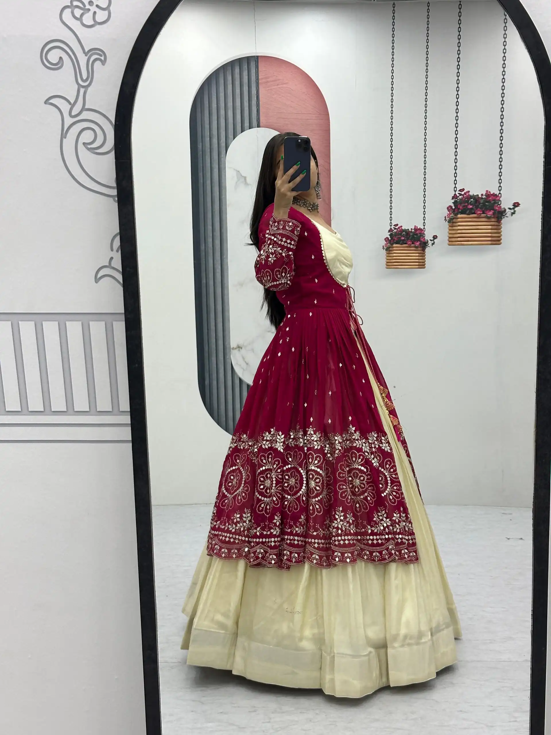 Maroon Simar Cosmos Sequence Work Lehenga Choli - Image 2