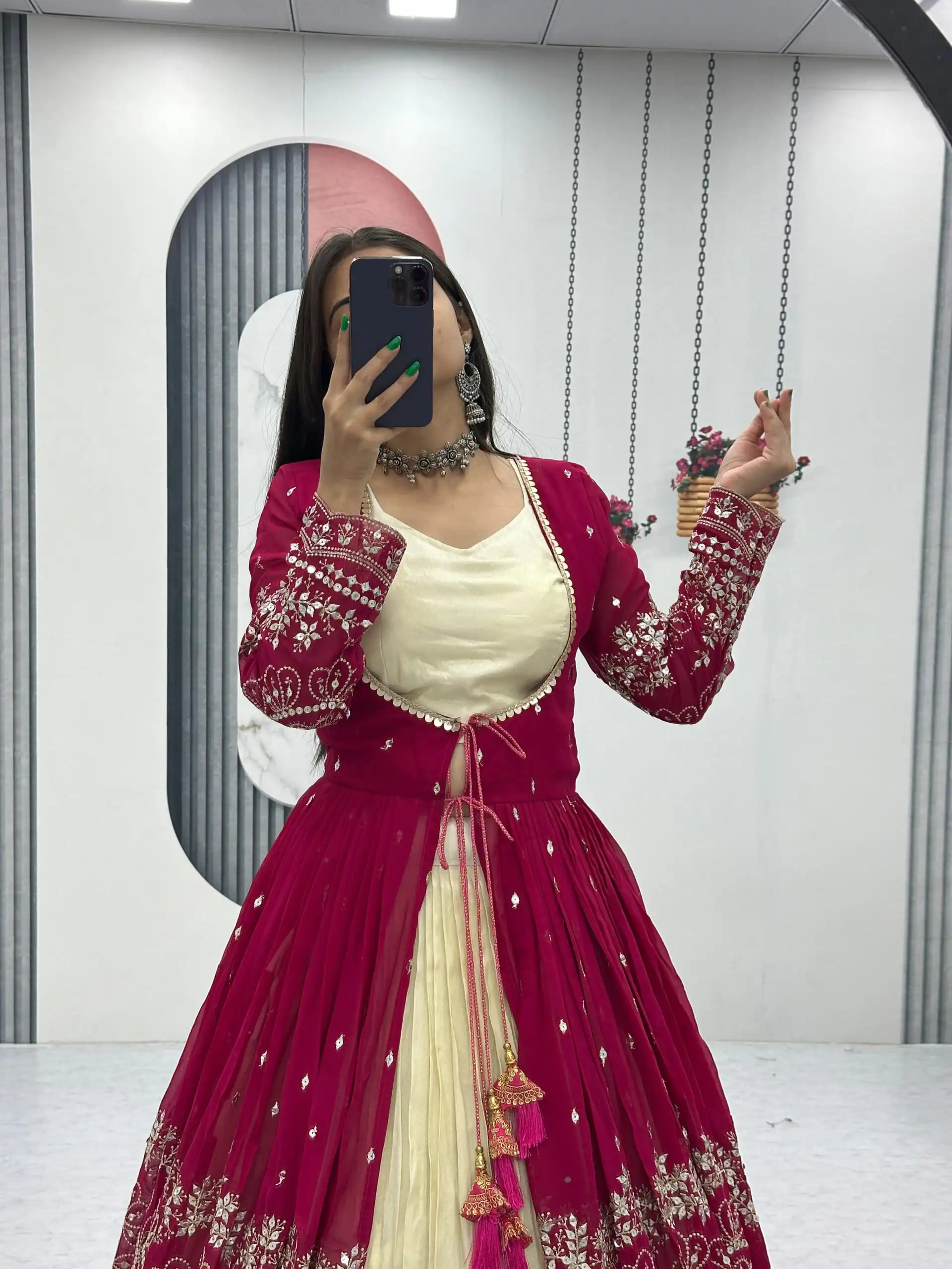 Maroon Simar Cosmos Sequence Work Lehenga Choli - Image 3