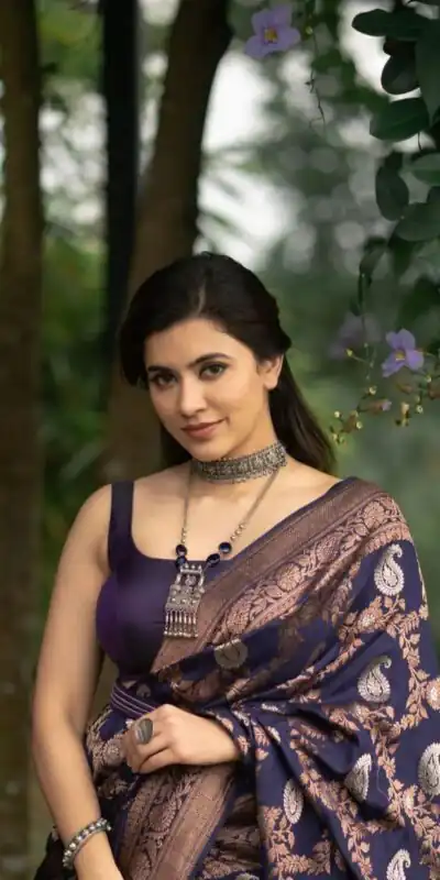 Alternative view of Blue Soft Lichi Silk Lace Border Work Saree