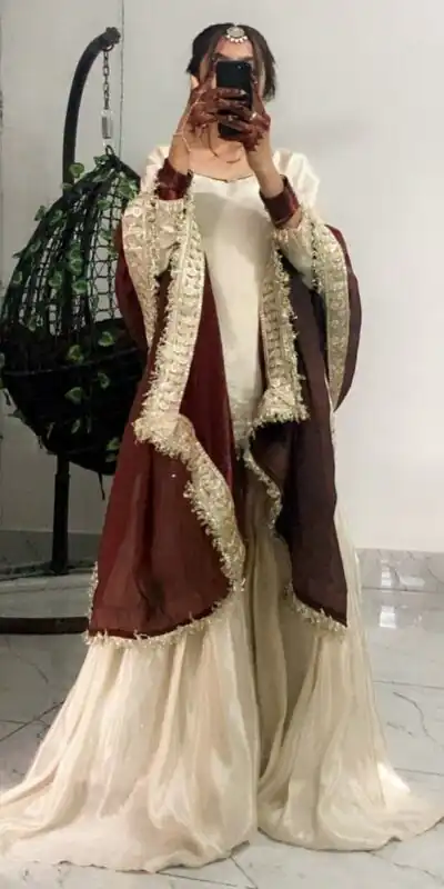 Alternative view of Cream Chinon Lace Embroidery Work Salwar Suit