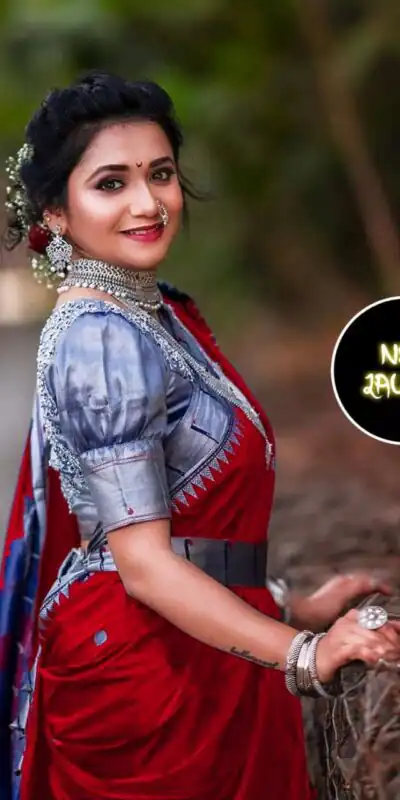 Alternative view of Red Soft Lichi Silk All Over Border Work Saree