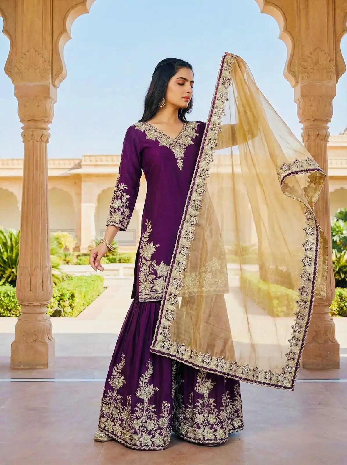 Purple Chinon Silk Lace Embroidery Work Salwar Suit - Image 3