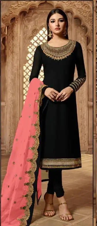 Alternative view of Peach Satin Georgette Stone Work Salwar Suit