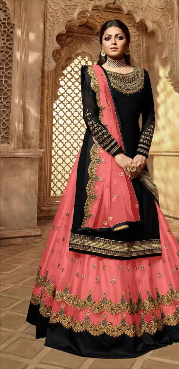 Peach Satin Georgette Stone Work Salwar Suit