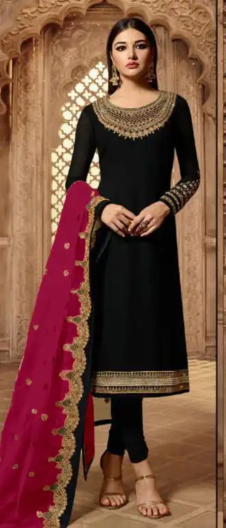 Alternative view of Rani Pink Satin Georgette Stone Work Salwar Suit