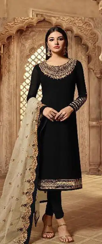 Alternative view of Cream Satin Georgette Stone Work Salwar Suit