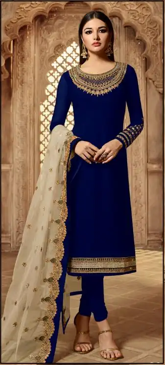 Alternative view of Navy Blue Satin Georgette Stone Work Salwar Suit