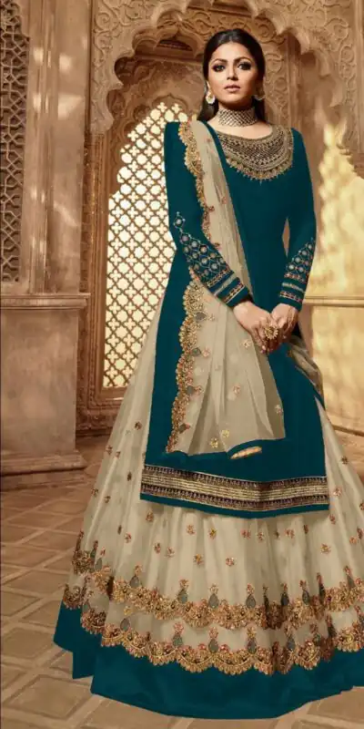 Teal Satin Georgette Stone Work Salwar Suit