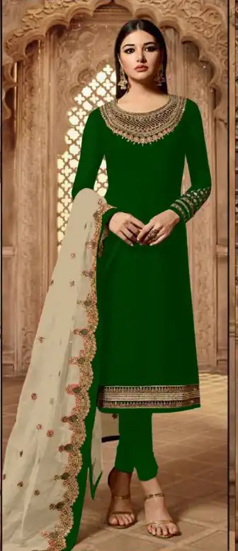 Alternative view of Green Satin Georgette Stone Work Salwar Suit