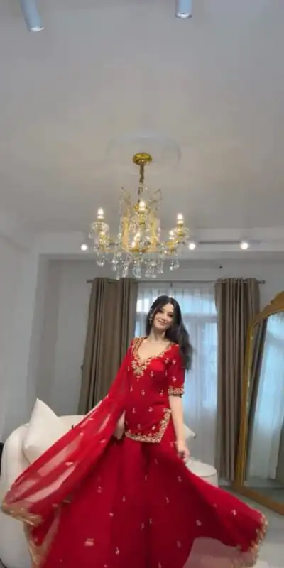 Alternative view of Red Faux Georgette Thread Sequence Work Salwar Suit