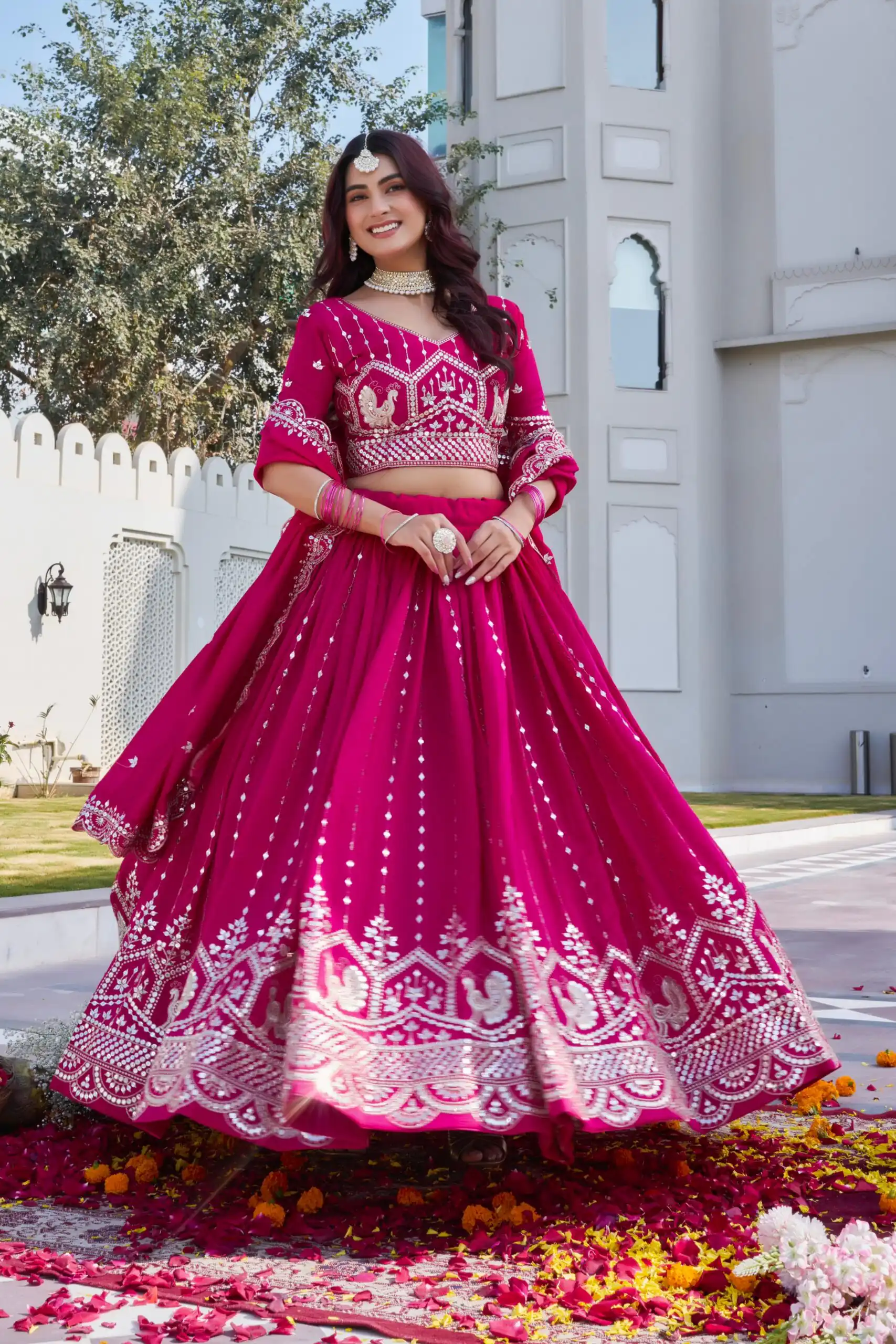 Red Vichitra Embroidery Work Lehenga Choli - Image 2