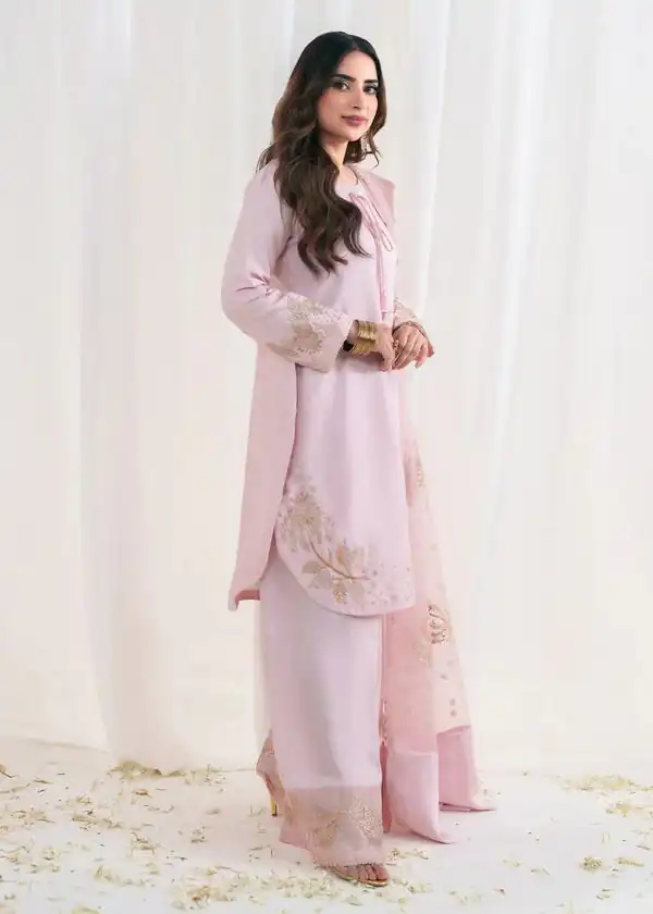 Baby Pink Natural Crep Silk Embroidery Salwar Suit - Image 4