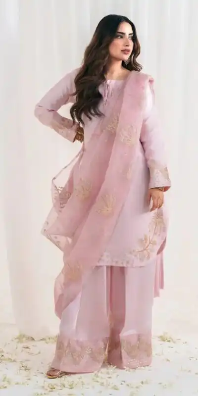 Alternative view of Baby Pink Natural Crep Silk Embroidery Salwar Suit