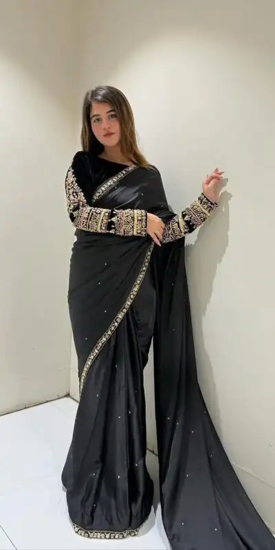 ST 403 Black in 9000 Velvet Embroidery Work & Lace Work Saree . Introductory Price ₹1999. Delivery 4-6 Working Days. Shop now. | Sarees, Bollywood Sarees, Creative Sarees, Designer Sarees, Embroidered Sarees, Ethnic Saree, Modern Digital sarees, Party Wear Sarees