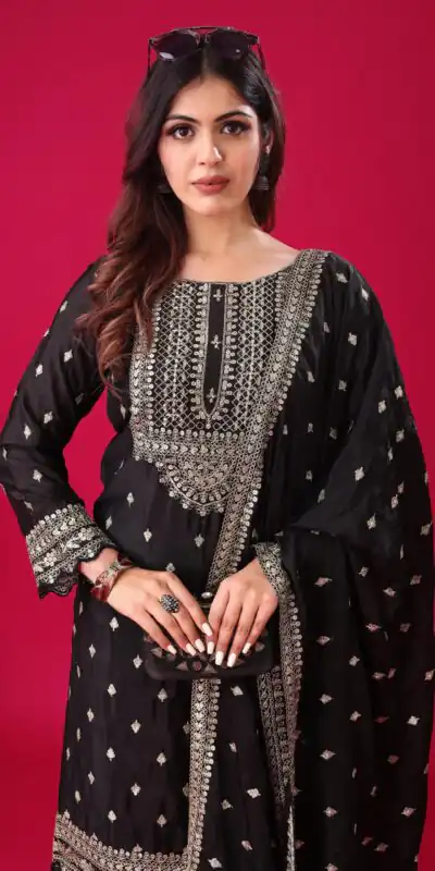 ZF 5006 Black Color Chinon Silk Sequence Work Salwar Suit Casual, Wedding, Festive, Events . Expected Delivery 4-6 Working Days @2149/- only | Jump Suits, Salwar suit, Casual Suits, Creative suits, Designer Suits, Palazzo Suits, Party Wear Suits, Patiala Suits, Straight Suits