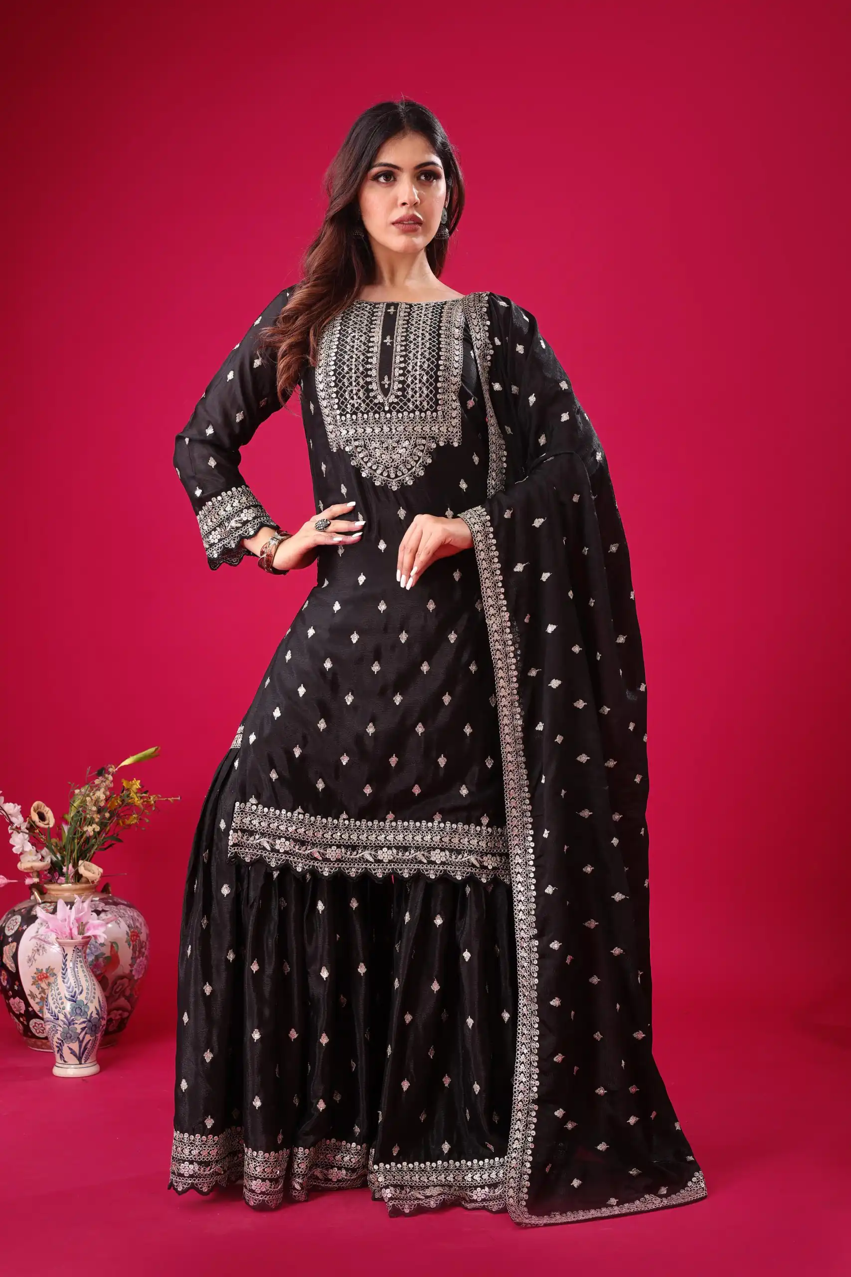 ZF 5006 Black Color Chinon Silk Sequence Work Salwar Suit Casual, Wedding, Festive, Events . Expected Delivery  4-6 Working Days @2149/- only      | Jump Suits, Salwar suit, Casual Suits, Creative suits, Designer Suits, Palazzo Suits, Party Wear Suits, Patiala Suits, Straight Suits