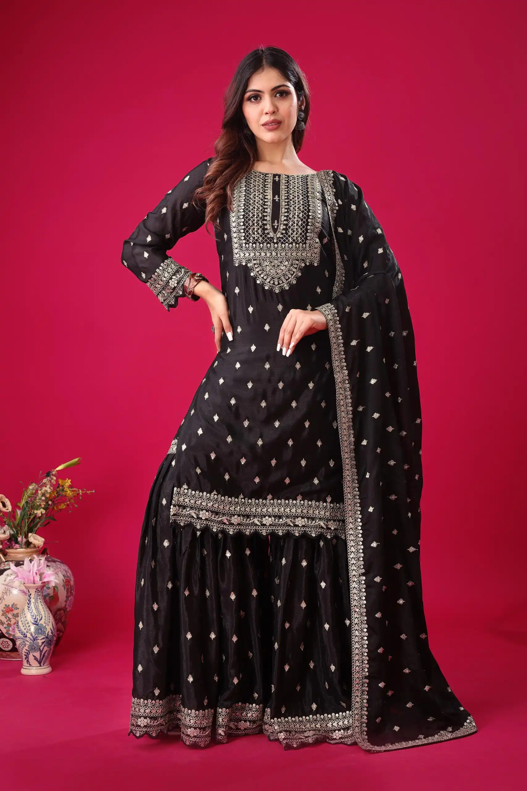 ZF 5006 Black Color Chinon Silk Sequence Work Salwar Suit Casual, Wedding, Festive, Events . Expected Delivery  4-6 Working Days @2149/- only      | Jump Suits, Salwar suit, Casual Suits, Creative suits, Designer Suits, Palazzo Suits, Party Wear Suits, Patiala Suits, Straight Suits
