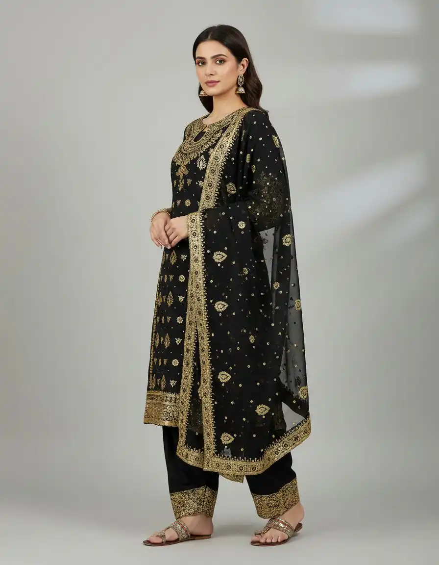 Black Faux Georgette Sequence Work Salwar Suit - Image 3
