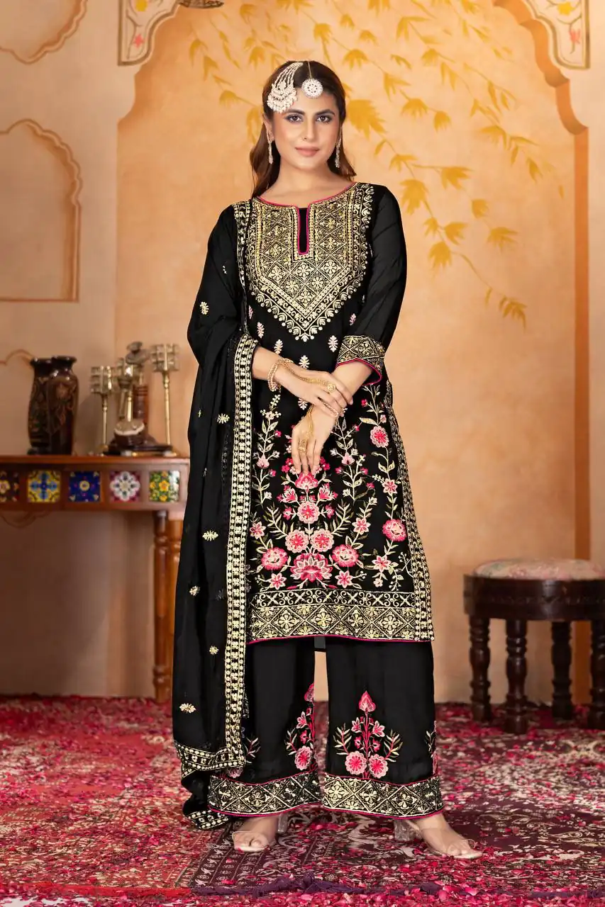 KF 1686 Black Faux Georgette Salwar Suit with Embroidery Work & Mirror Work. Exclusive Offer ₹2449. Delivery 4-6 Working Days. Shop now. | Jump Suits, Tops & Bottoms, Track Suits, Salwar suit, Casual Suits, Creative suits, Designer Suits, Palazzo Suits, Party Wear Suits, Patiala Suits, Straight Suits, Trendy Wear