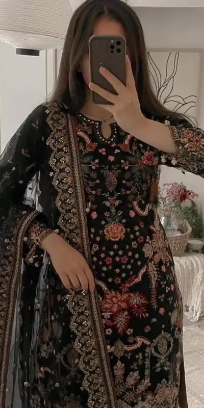 ST 169 Black in Faux Georgette Designer Work Salwar Suit . Wedding, Party, Festive, Events, Get it for ₹2049. Delivery 4-6 Working Days. Shop now. | Jump Suits, Tops & Bottoms, Track Suits, Salwar suit, Casual Suits, Creative suits, Designer Suits, Palazzo Suits, Party Wear Suits, Patiala Suits, Straight Suits, Trendy Wear