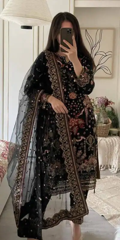 ST 169 Black in Faux Georgette Designer Work Salwar Suit . Wedding, Party, Festive, Events, Get it for ₹2049. Delivery 4-6 Working Days. Shop now. | Jump Suits, Tops & Bottoms, Track Suits, Salwar suit, Casual Suits, Creative suits, Designer Suits, Palazzo Suits, Party Wear Suits, Patiala Suits, Straight Suits, Trendy Wear