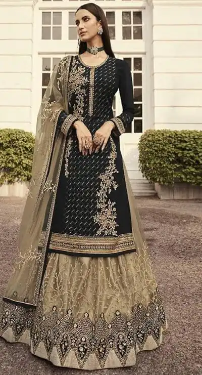 DS LT 7006 Black in Georgette Embroidery Work & Stone Work Lehenga Choli . Festive Deal ₹2549. Delivery 4-6 Working Days. Shop now. | Lehenga, Bollywood Lehenga, Creative Lehenga, Designer Lehenga, Embroidered Lehenga, Party Wear Lehenga