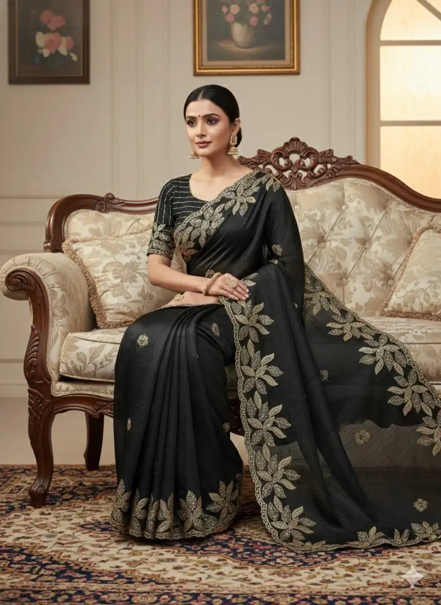 JR 656 Black Soft Organza Silk Saree Perfect for Wedding, Party, Durga Puja, Baisakhi, Temple Visit – . Affordable Price ₹1799. Delivery 4-6 Working D | Sarees, Bollywood Sarees, Creative Sarees, Designer Sarees, Embroidered Sarees, Ethnic Saree, Modern Digital sarees, Party Wear Sarees