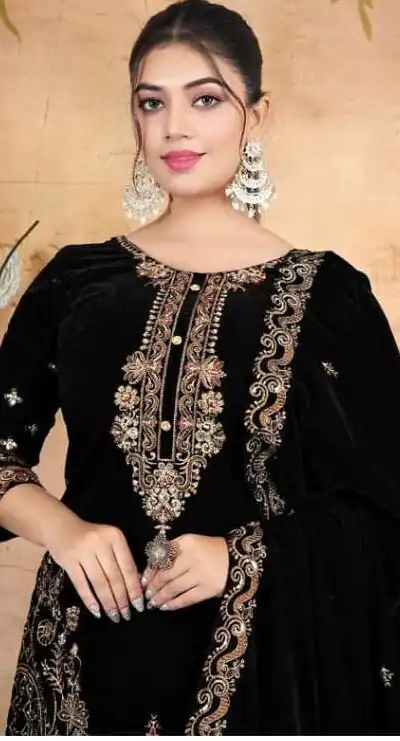 FC 1198 Black Velvet Salwar Suit with Embroidery Work & Lace Work. Festive Deal ₹2549. Delivery 4-6 Working Days. Shop now. | Jump Suits, Tops & Bottoms, Track Suits, Salwar suit, Casual Suits, Creative suits, Designer Suits, Palazzo Suits, Party Wear Suits, Patiala Suits, Straight Suits, Trendy Wear