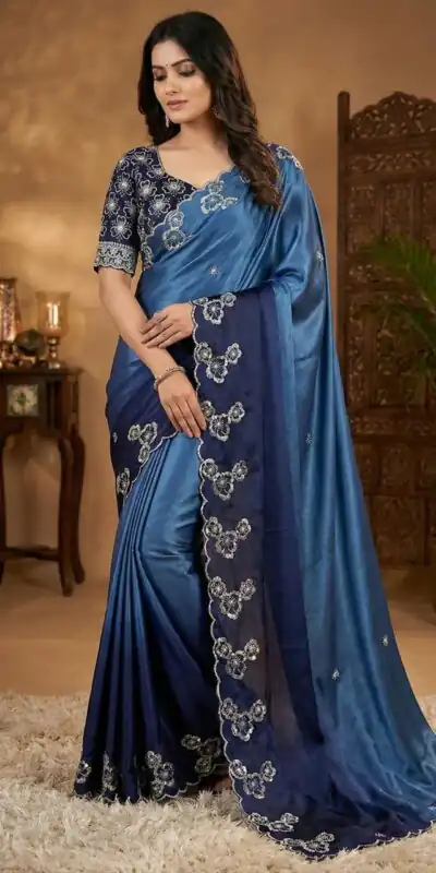 MS 461 Blue Chinnon Saree Perfect for Wedding, Party, Traditional Day, Haldi, Housewarming – . Exclusive Offer ₹1649. Delivery 4-6 Working Days. Shop now | Sarees, Bollywood Sarees, Creative Sarees, Designer Sarees, Embroidered Sarees, Ethnic Saree, Modern Digital sarees, Party Wear Sarees