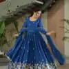KA 1166 Blue Color Chinnon Gown with Zari Work & Embroidery Work. Available at ₹2099 only. Delivery 4-6 Working Days. Shop now. | Gowns, Bollywood Gowns, Creative Gowns, Designer Gowns, Embroidered Gowns, Party Wear Gowns