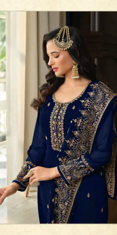 DS LT 8301 Blue color Georgette Embroidery Sequence Work Sharara Suit Wedding, Festive, Events Etc. Expected Delivery 4-6 Working Days @2149/- | Jump Suits, Salwar suit, Casual Suits, Creative suits, Designer Suits, Palazzo Suits, Party Wear Suits, Patiala Suits, Straight Suits