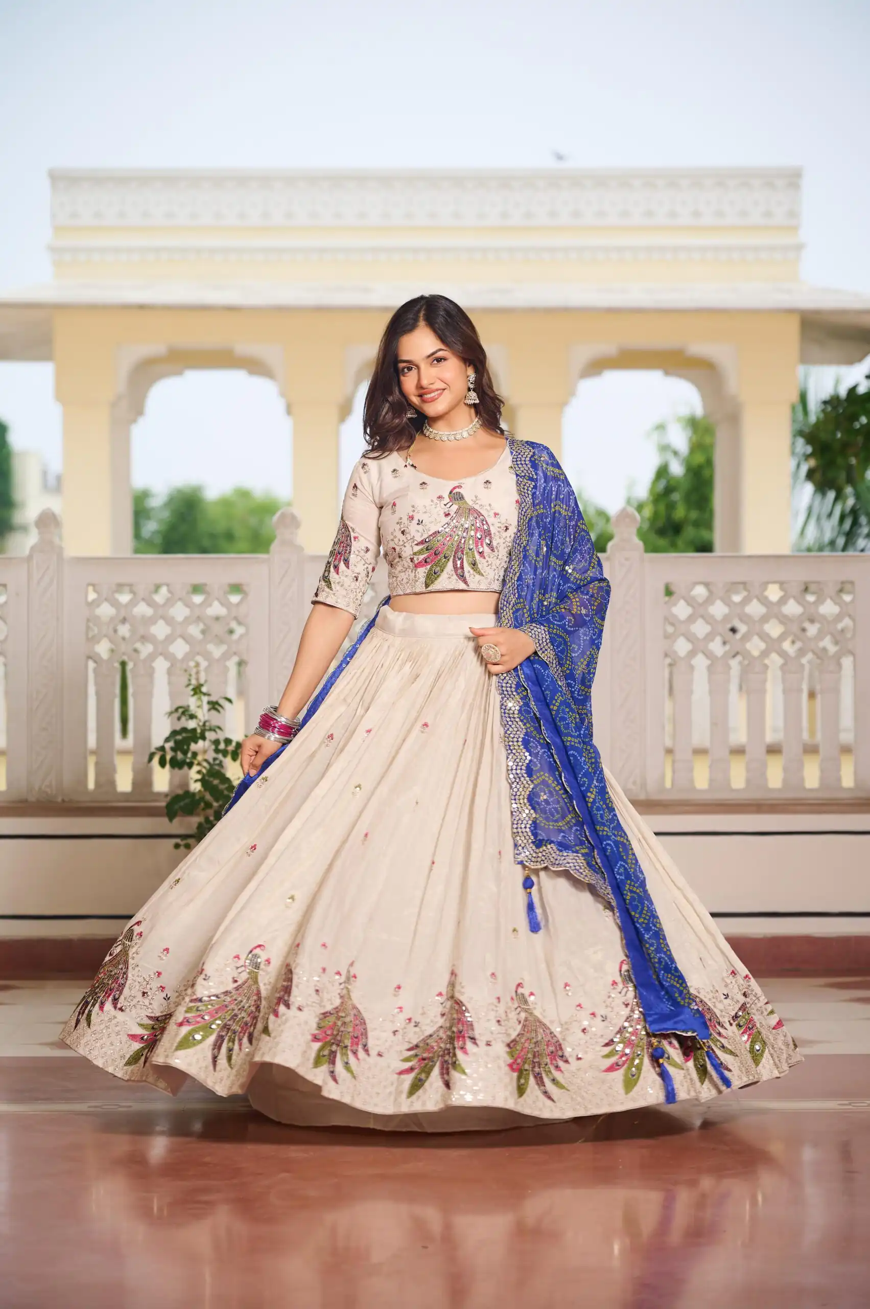 Blue Pure Tissue Silk Embroidery Work Lehenga Choli