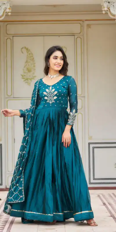 Ram 022 Blue Color Rangoli Sequence Embroidery Gown Casual, Wedding, Festive, Events Expected Delivery 4-6 Working Days @2099/- | Gowns, Bollywood Gowns, Creative Gowns, Designer Gowns, Embroidered Gowns, Party Wear Gowns