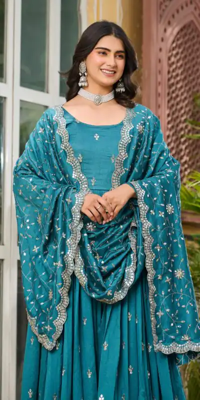 Ram 097 Blue Vichitra Silk Gown with Embroidery Work. Wedding, Party, Festive, Events Affordable Price ₹2549. Delivery 4-6 Working Days. Shop now. | Gowns, Bollywood Gowns, Creative Gowns, Designer Gowns, Embroidered Gowns, Party Wear Gowns