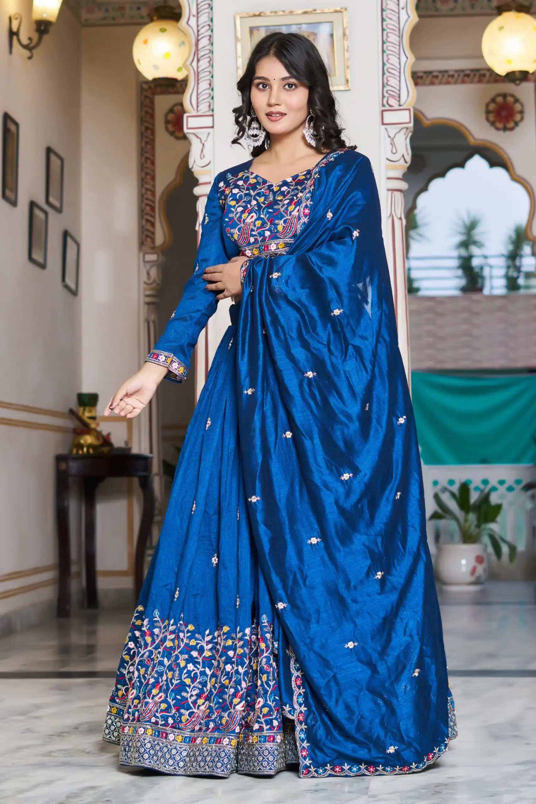 Blue Vichitra Silk Embroidery Work Lehenga Choli