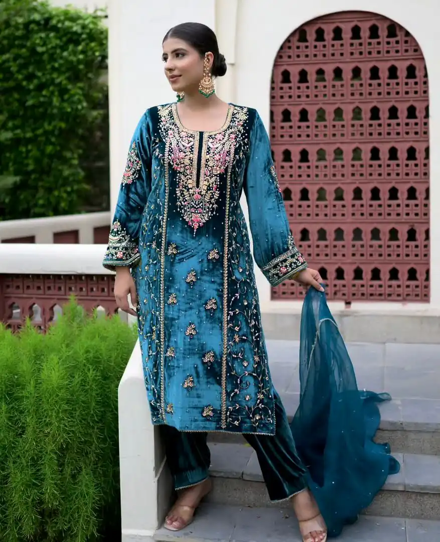 AD 184 Blue Viscose Velvet Salwar Suit with Embroidery Work. Introductory Price ₹2149. Delivery 4-6 Working Days. Shop now. | Jump Suits, Tops & Bottoms, Track Suits, Salwar suit, Casual Suits, Creative suits, Designer Suits, Palazzo Suits, Party Wear Suits, Patiala Suits, Straight Suits, Trendy Wear