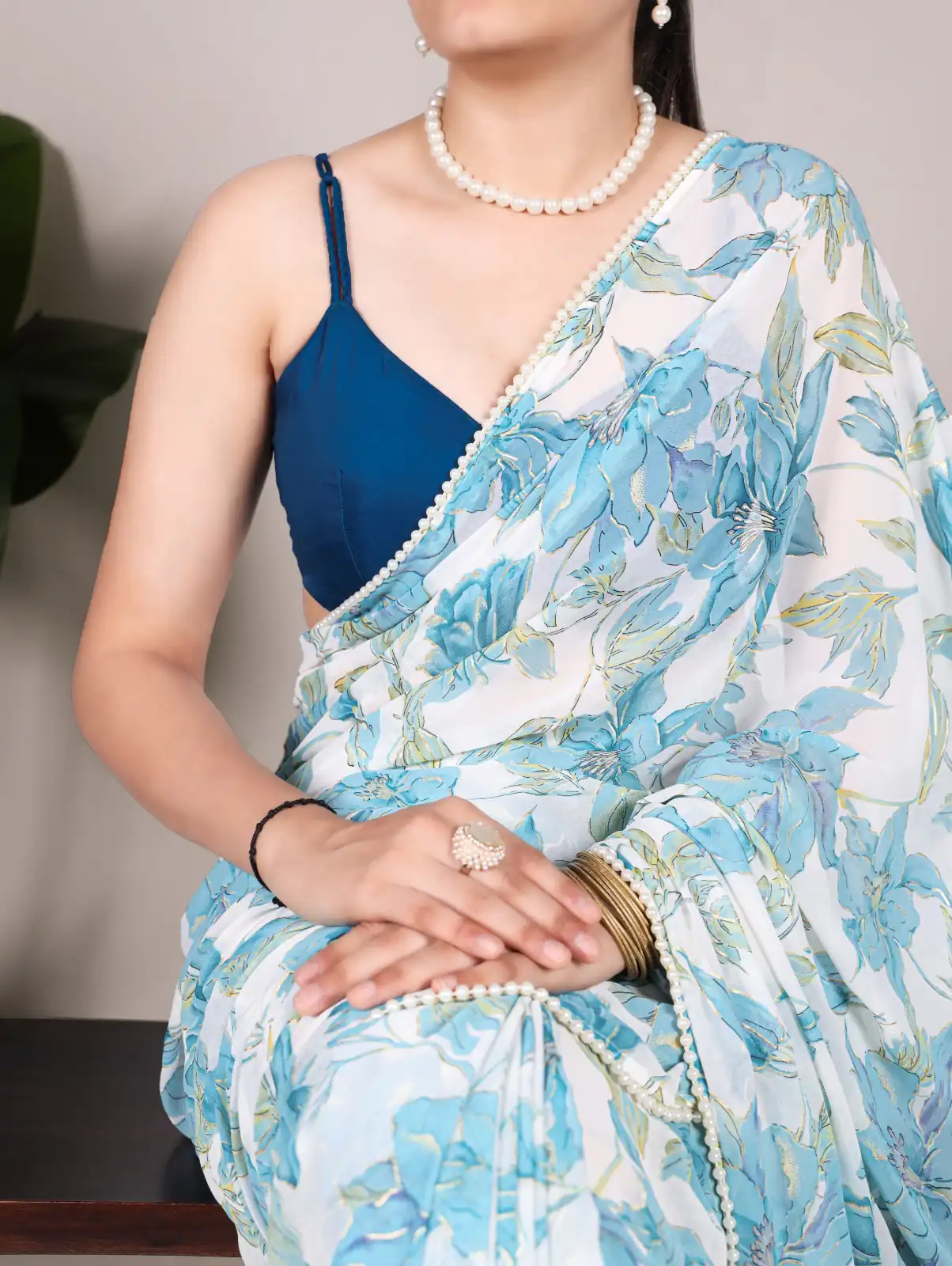 YNF 7006 Blue Color Weightless Marble Floral Print Pearl Lace Border Saree , Wedding, Festive, Events . Expected Delivery  4-6 Working Days @1599/- only                                                                                                                                             | Sarees, Bollywood Sarees, Creative Sarees, Designer Sarees, Embroidered Sarees, Ethnic Saree, Modern Digital sarees, Party Wear Sarees